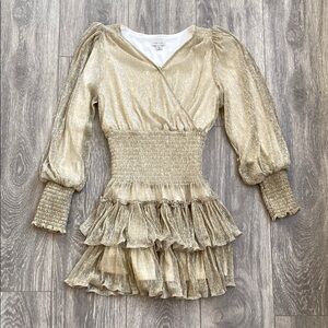 Habitual - Girls/Kids Gold Long Sleeve Tiered Formal Party Dress - Size 12